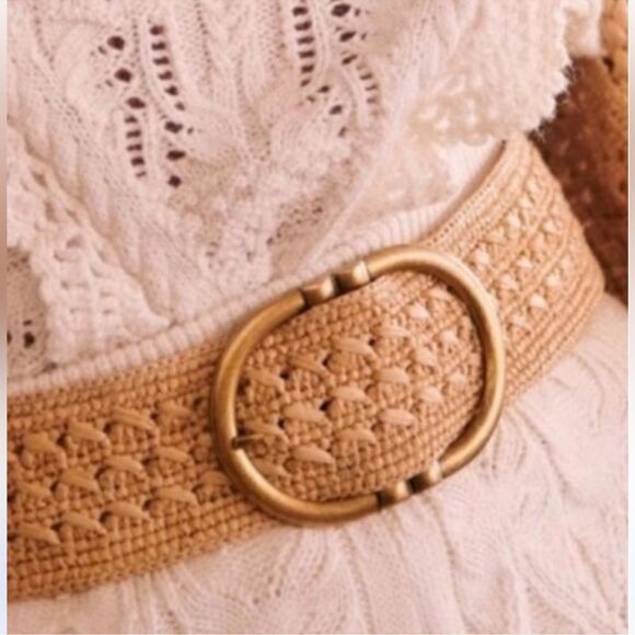 Vince Camuto L-XL Stretch Raffia Belt Natural Multi